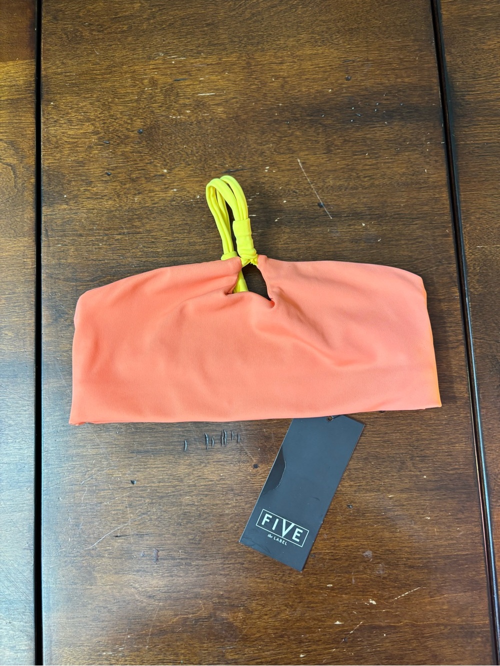 Coral sports bra Top with Yellow Strap five the label new with tags